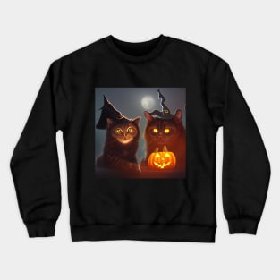 Two Silly Cats with Halloween Witch Hats Crewneck Sweatshirt